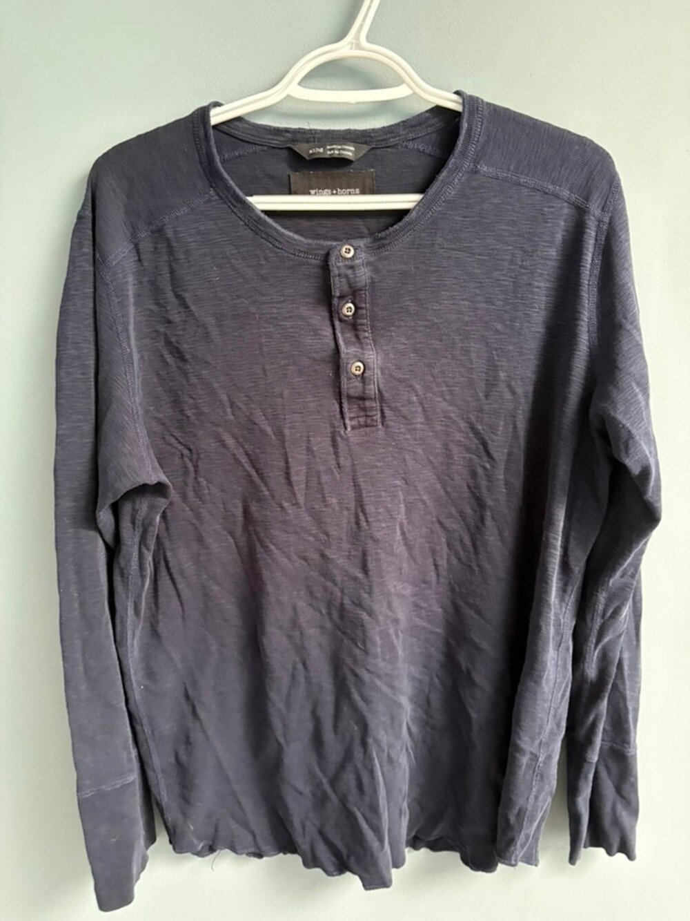 XL Wings and Horns Long Sleeve Henley T-Shirt